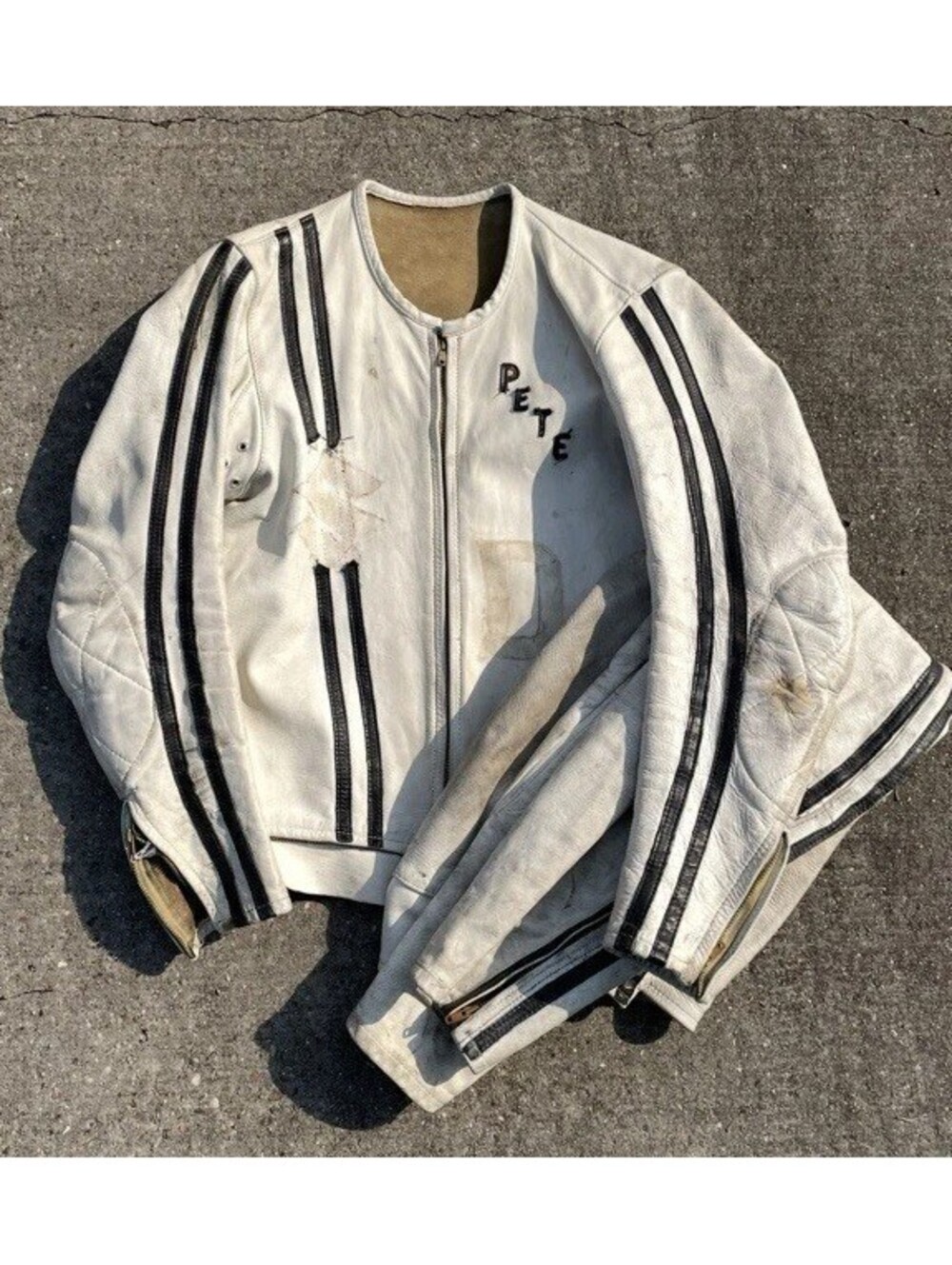 Vintage 60s 70s White Leather Moto Bike Racing Suit Jacket Pants Size 38